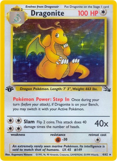 Dragonite 4 (FO) #04/62 Holo Rare Fossil Pokemon: 1999