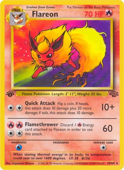 Flareon 19 (JU) #19/64 Rare (Unlimited Heavily Played) Jungle Pokemon: 1999