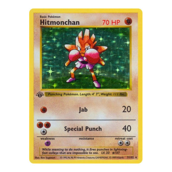 Hitmonchan (BSS) #007/102 Holo Rare (Unlimited Holofoil Heavily Played) Base Set (Shadowless) Pokemon: 1999