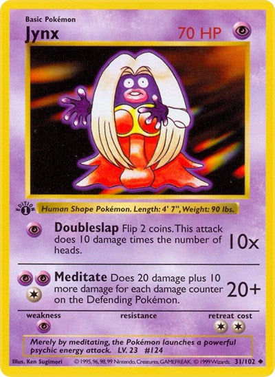 Jynx (BSS) #031/102 Uncommon (Unlimited Lightly Played) Base Set (Shadowless) Pokemon: 1999