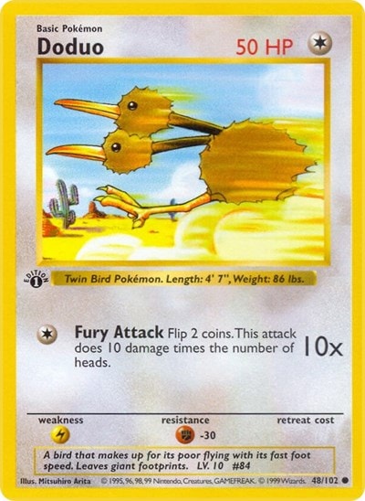 Doduo (BSS) #048/102 Common Base Set (Shadowless) Pokemon: 1999