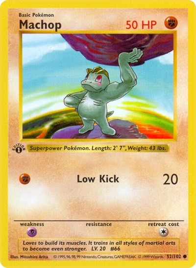 Machop (BSS) #052/102 Common (Unlimited Moderately Played) Base Set (Shadowless) Pokemon: 1999