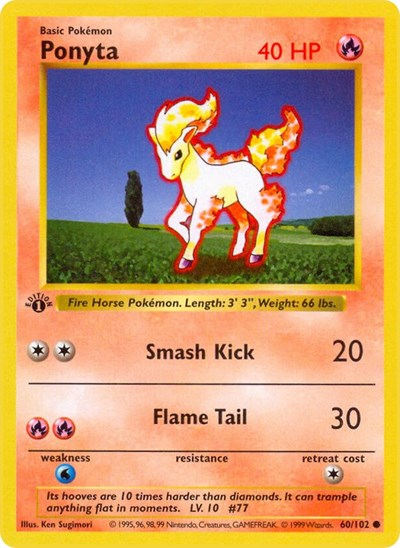 Ponyta (BSS) #060/102 Common Base Set (Shadowless) Pokemon: 1999