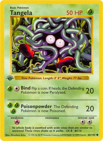 Tangela (BSS) #066/102 Common Base Set (Shadowless) Pokemon: 1999