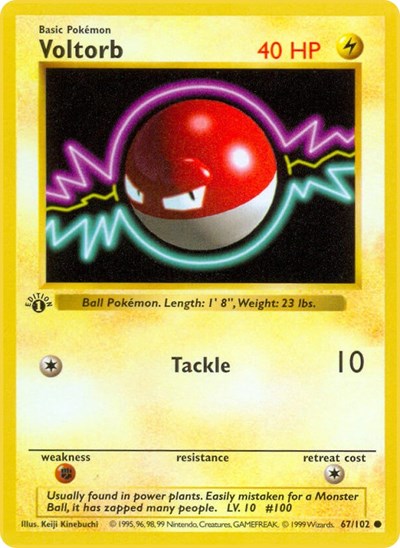 Voltorb (BSS) #067/102 Common (Unlimited Moderately Played) Base Set (Shadowless) Pokemon: 1999