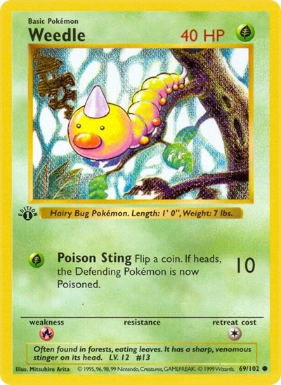 Weedle (BSS) #069/102 Common (Unlimited Damaged) Base Set (Shadowless) Pokemon: 1999