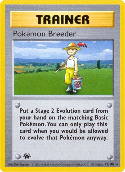 Pokemon Breeder (BSS) #076/102 Rare (Unlimited Moderately Played) Base Set (Shadowless) Pokemon: 1999
