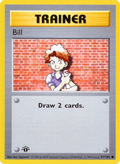 Bill (BSS) #091/102 Common Base Set (Shadowless) Pokemon: 1999