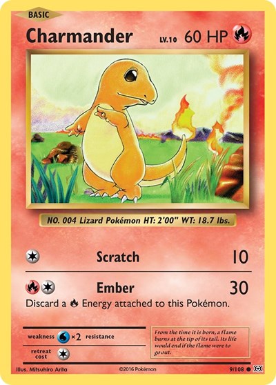 Charmander (EVO) #9/108 Common (Reverse Holofoil Moderately Played) XY - Evolutions Pokemon: 2016