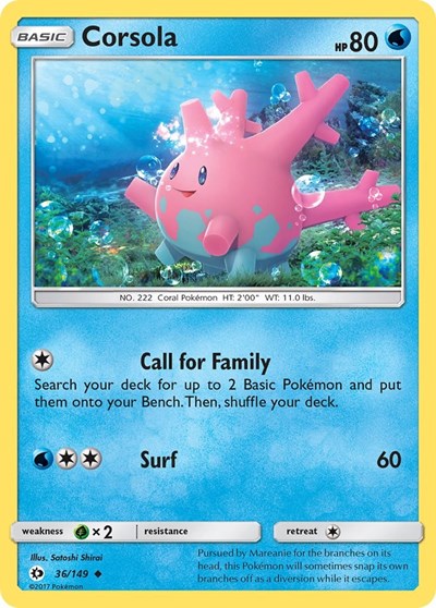 Corsola (SM01) #36/149 Uncommon (Reverse Holofoil Moderately Played) SM Base Set Pokemon: 2017