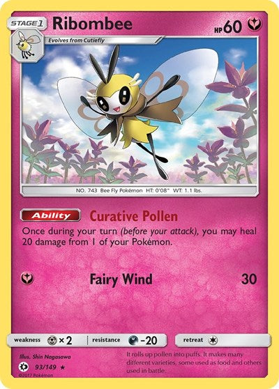 Ribombee (SM01) #93/149 Holo Rare (Reverse Holofoil Moderately Played) SM Base Set Pokemon: 2017