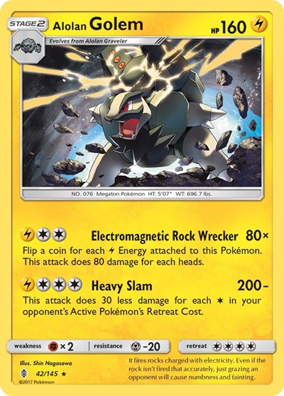 Alolan Golem (SM02) #42/145 Holo Rare (Reverse Holofoil Lightly Played) SM - Guardians Rising Pokemon: 2017
