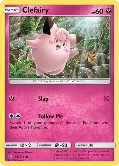 Clefairy (SM02) #88/145 Common (Reverse Holofoil Moderately Played) SM - Guardians Rising Pokemon: 2017