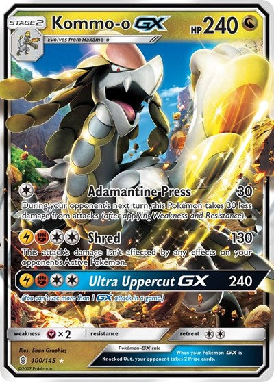 Kommo o GX (SM02) #100/145 Ultra Rare (Holofoil Damaged) SM - Guardians Rising Pokemon: 2017