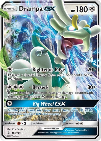 Drampa GX (SM02) #115/145 Ultra Rare (Holofoil Damaged) SM - Guardians Rising Pokemon: 2017