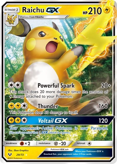 Raichu GX (SHL) #29/73 Ultra Rare (Holofoil Damaged) Shining Legends Pokemon: 2017