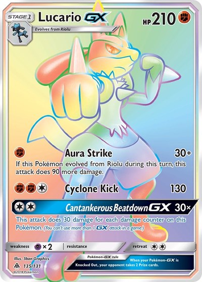 Lucario GX Secret (SM06) #135/131 Secret Rare (Holofoil Near Mint) SM - Forbidden Light Pokemon: 2018