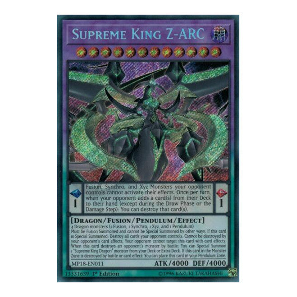 Supreme King Z-ARC (MP18) #MP18-EN011 Secret Rare (1st Edition Near Mint) 2018 Mega-Tins Mega Pack YuGiOh: 2018