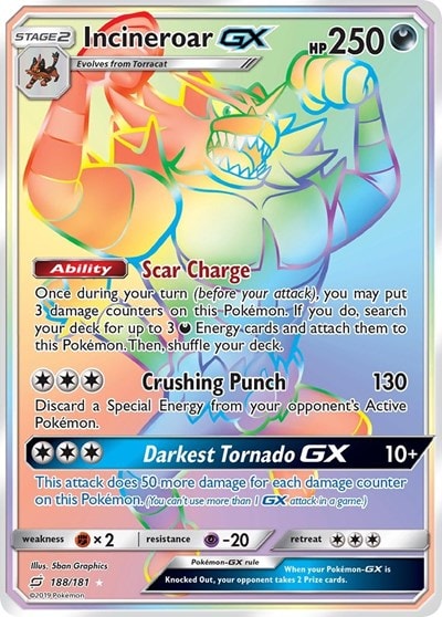 Incineroar GX (Secret) (SM9) #188/181 Secret Rare SM - Team Up Pokemon: 2019