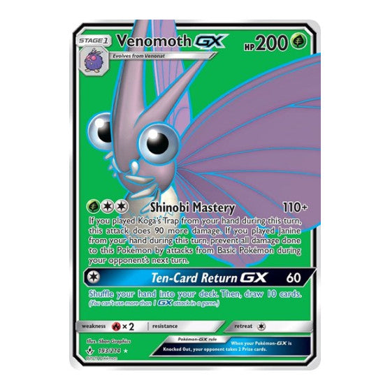 Venomoth GX (Full Art) (SM10) #193/214 Ultra Rare (Holofoil Lightly Played) SM - Unbroken Bonds Pokemon: 2019