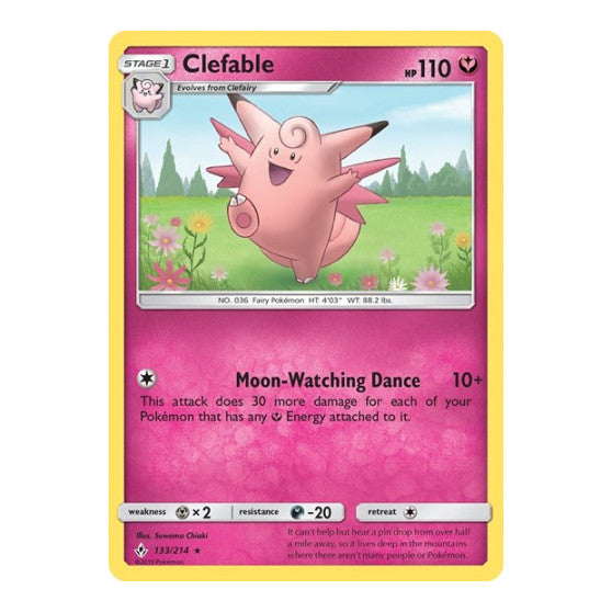 Clefable (SM10) #133/214 Rare (Reverse Holofoil Lightly Played) SM - Unbroken Bonds Pokemon: 2019