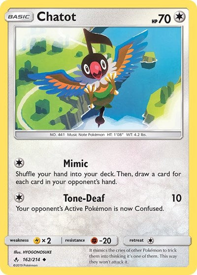 Chatot (SM10) #162/214 Uncommon (Damaged) SM - Unbroken Bonds Pokemon: 2019