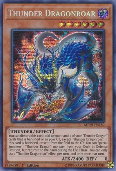 Thunder Dragonroar (MP19) #MP19-EN169 Prismatic Secret Rare (1st Edition Near Mint) 2019 Gold Sarcophagus Tin Mega Pack YuGiOh: 2019