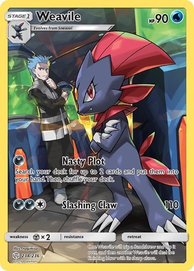 Weavile (Secret) (SM12) #238/236 Secret Rare SM - Cosmic Eclipse Pokemon: 2019