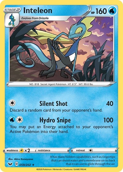 Inteleon 059 (SWSH01) #059/202 Rare (Reverse Holofoil Lightly Played) SWSH01: Sword & Shield Base Set Pokemon: 2020