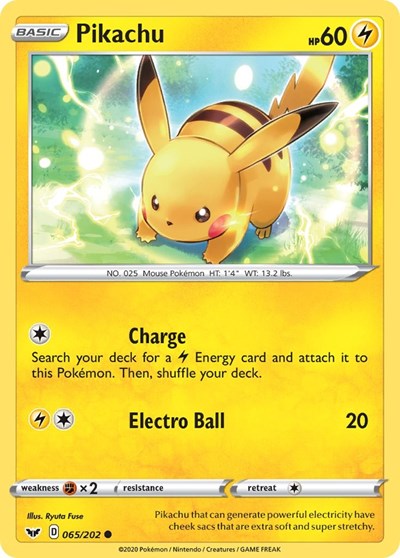 Pikachu (SWSH01) #065/202 Common SWSH01: Sword & Shield Base Set Pokemon: 2020
