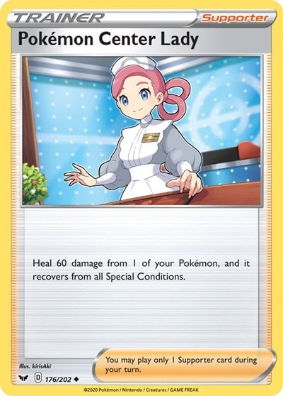 Pokemon Center Lady (SWSH01) #176/202 Uncommon (Moderately Played) SWSH01: Sword & Shield Base Set Pokemon: 2020