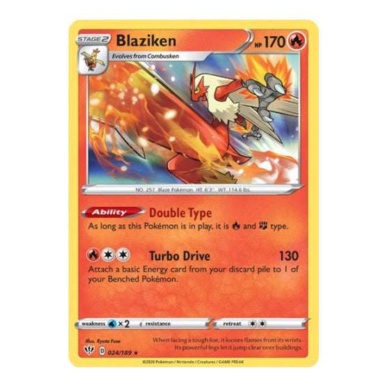 Blaziken (SWSH03) #024/189 Holo Rare (Holofoil Near Mint) SWSH03: Darkness Ablaze Pokemon: 2020