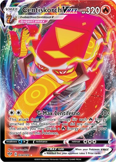 Centiskorch VMAX (SWSH03) #034/189 Ultra Rare (Holofoil Near Mint) SWSH03: Darkness Ablaze Pokemon: 2020