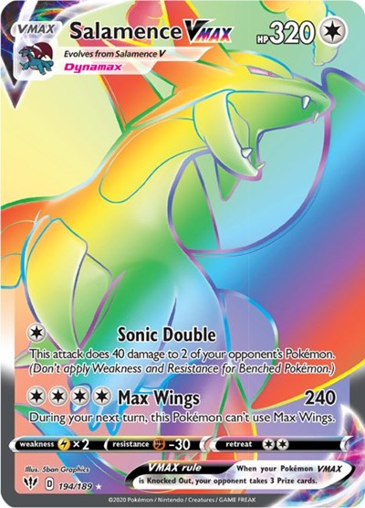Salamence VMAX Secret (SWSH03) #194/189 Secret Rare (Holofoil Lightly Played) SWSH03: Darkness Ablaze Pokemon: 2020