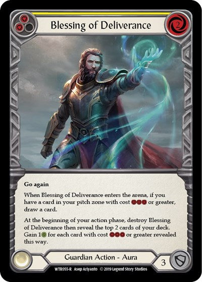 Blessing of Deliverance Yellow (WTR) #WTR055 Rare (1st Edition Rainbow Foil Near Mint) Welcome to Rathe Flesh and Blood TCG: 2019
