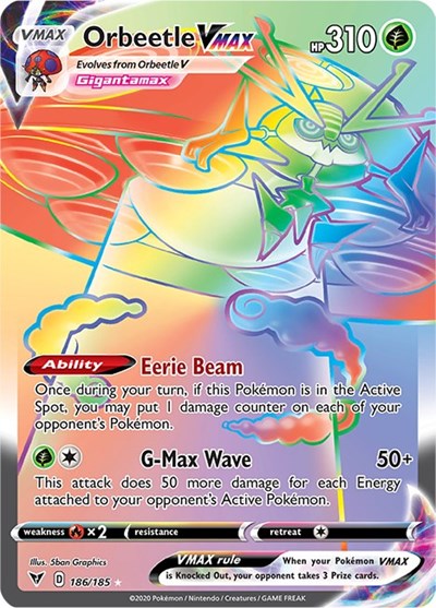 Orbeetle VMAX Secret (SWSH04) #186/185 Secret Rare (Holofoil Near Mint) SWSH04: Vivid Voltage Pokemon: 2020
