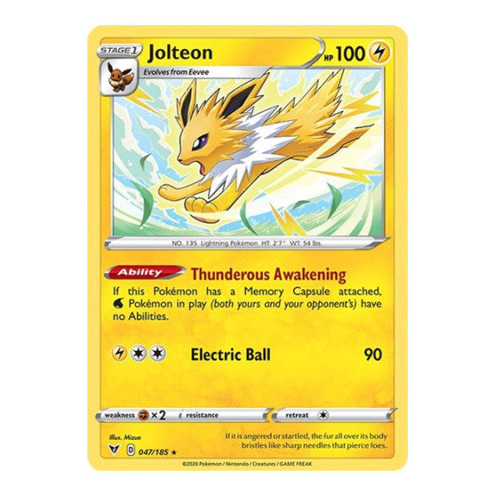 Jolteon (SWSH04) #047/185 Rare (Near Mint) SWSH04: Vivid Voltage Pokemon: 2020