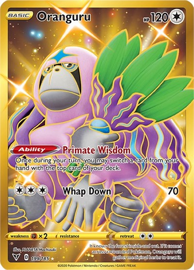 Oranguru Secret (SWSH04) #199/185 Secret Rare (Holofoil Damaged) SWSH04: Vivid Voltage Pokemon: 2020