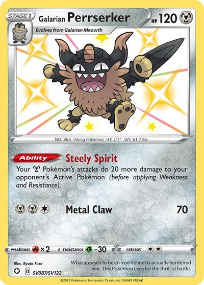 Galarian Perrserker (SHFSV) #SV087/SV122 Shiny Holo Rare Shining Fates: Shiny Vault Pokemon: 2021