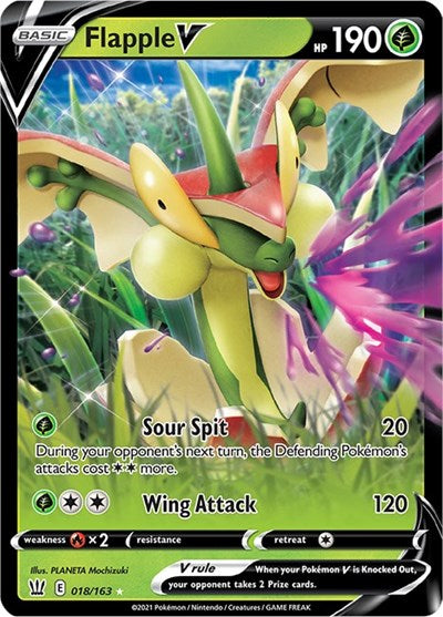 Flapple V (SWSH05) #018/163 Ultra Rare (Holofoil Near Mint) SWSH05: Battle Styles Pokemon: 2021