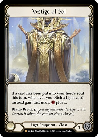 Vestige of Sol (MON) #MON060 Legendary (Unlimited Edition Rainbow Foil Near Mint) Monarch Flesh and Blood TCG: 2021