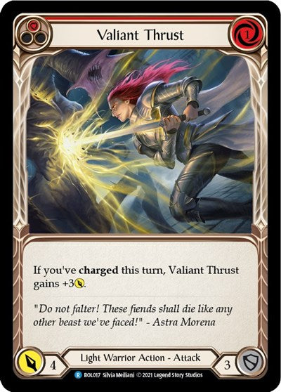 Valiant Thrust (BOL) #BOL017 Rare (Near Mint) Blitz Deck: Monarch - Boltyn Flesh and Blood TCG: 2021