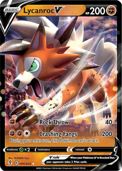 Lycanroc V (SWSH07) #091/203 Ultra Rare (Holofoil Near Mint) SWSH07: Evolving Skies Pokemon: 2021