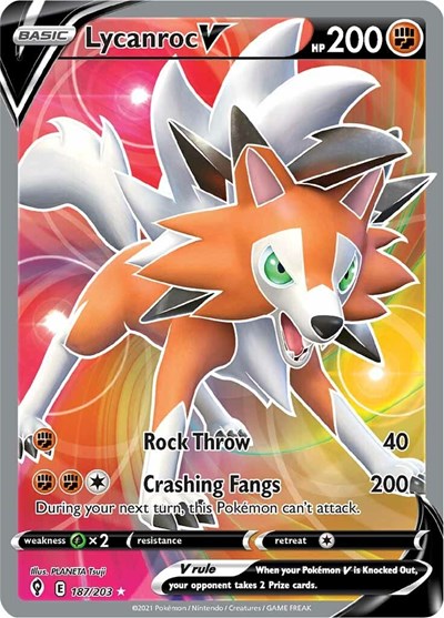 Lycanroc V Full Art (SWSH07) #187/203 Ultra Rare (Holofoil Moderately Played) SWSH07: Evolving Skies Pokemon: 2021