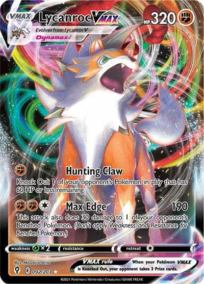 Lycanroc VMAX (SWSH07) #092/203 Ultra Rare (Holofoil Near Mint) SWSH07: Evolving Skies Pokemon: 2021