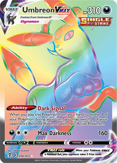 Umbreon VMAX Secret (SWSH07) #214/203 Secret Rare (Holofoil Near Mint) SWSH07: Evolving Skies Pokemon: 2021