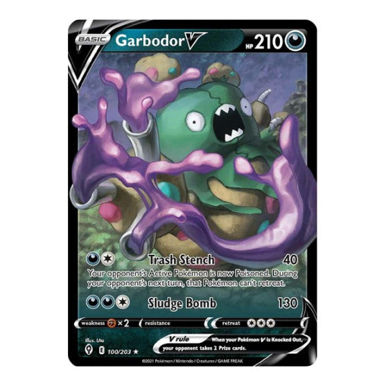Garbodor V (SWSH07) #100/203 Ultra Rare (Holofoil Near Mint) SWSH07: Evolving Skies Pokemon: 2021