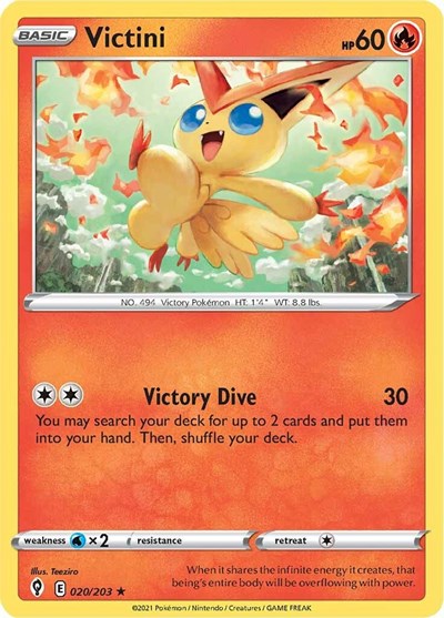 Victini (SWSH07) #020/203 Holo Rare (Reverse Holofoil Near Mint) SWSH07: Evolving Skies Pokemon: 2021