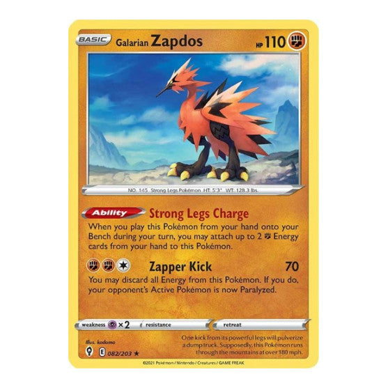 Galarian Zapdos (SWSH07) #082/203 Holo Rare (Holofoil Near Mint) SWSH07: Evolving Skies Pokemon: 2021