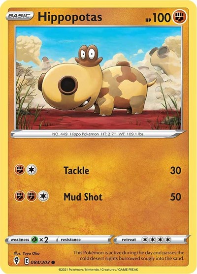 Hippopotas (SWSH07) #084/203 Common (Reverse Holofoil Lightly Played) SWSH07: Evolving Skies Pokemon: 2021